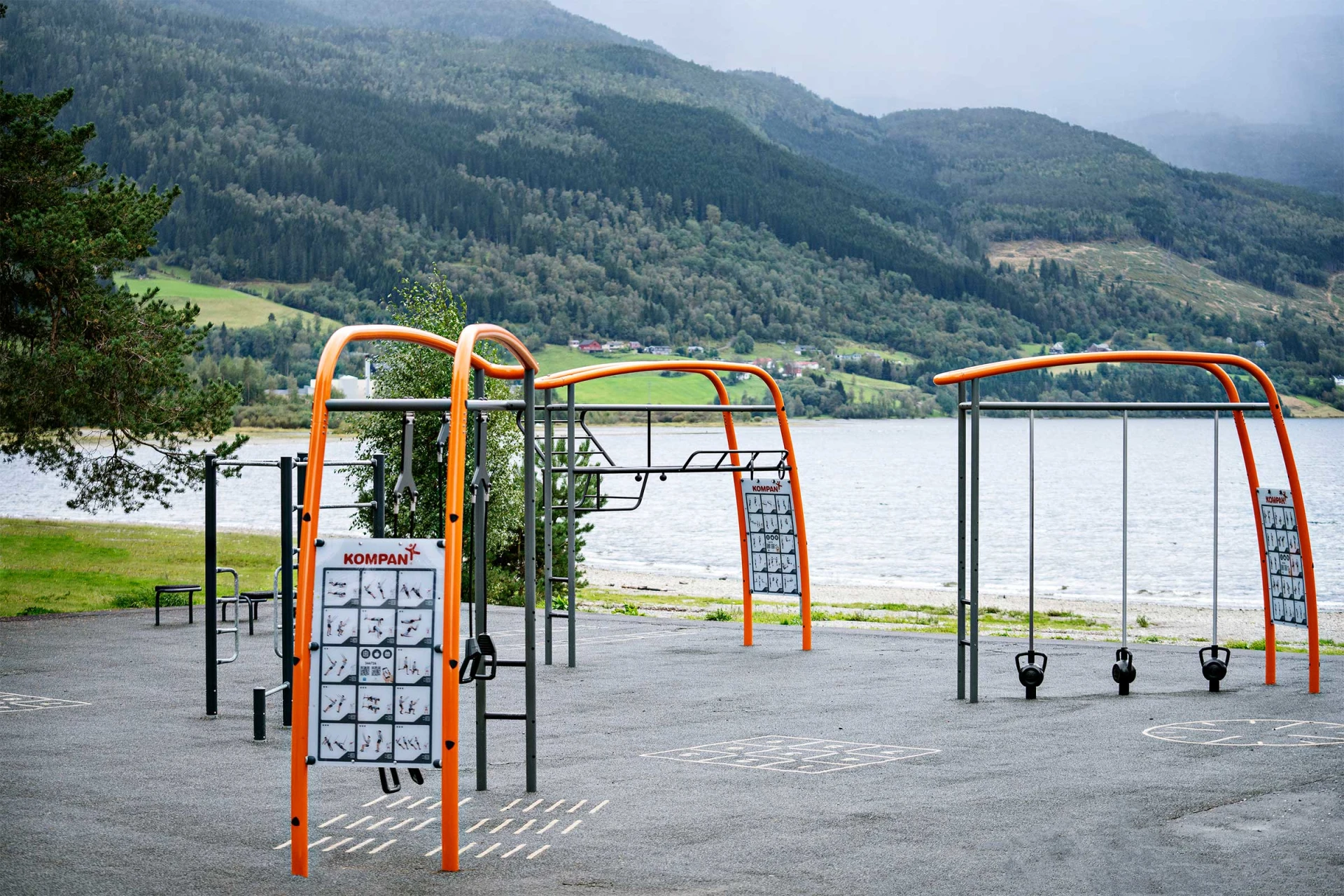 Cross training systems in beautiful scenery at Vangsvatnet lake, Norway