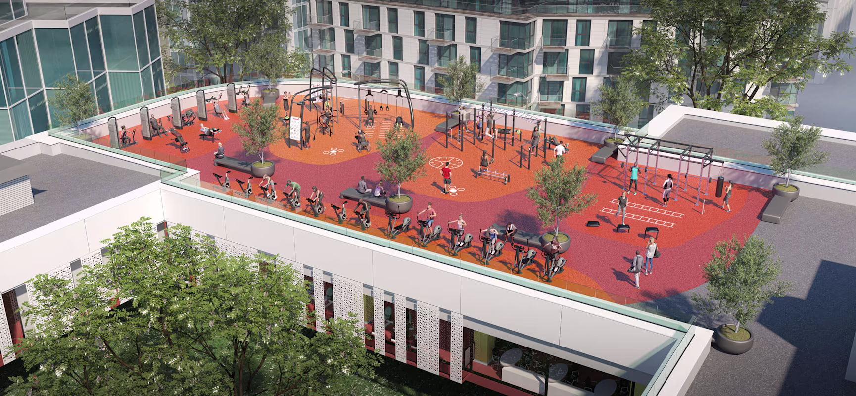 design idea of outdoor cardio and cross training systems on a rooftop