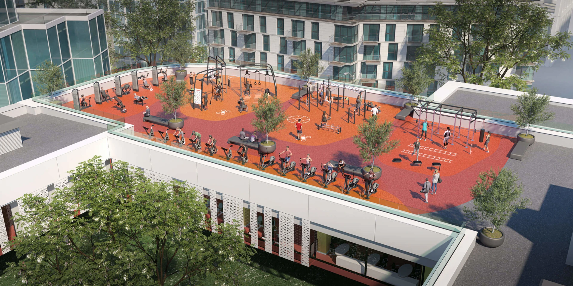 Design idea of outdoor cardio and cross training systems on a rooftop