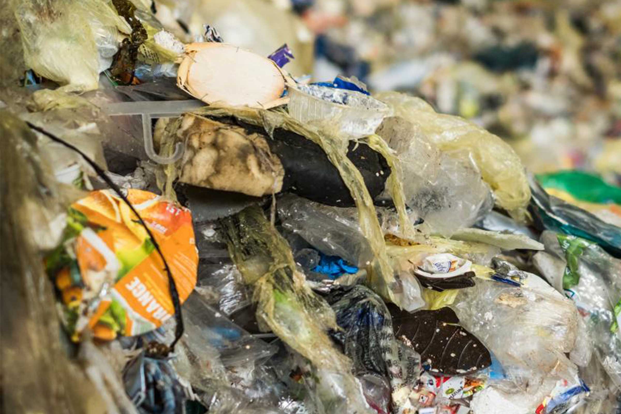 closeup of recycled waste and plastic bags