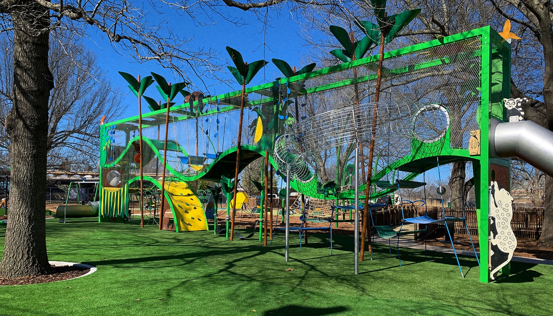 rope climbing playground design in Tulsa Zoo with animal theme