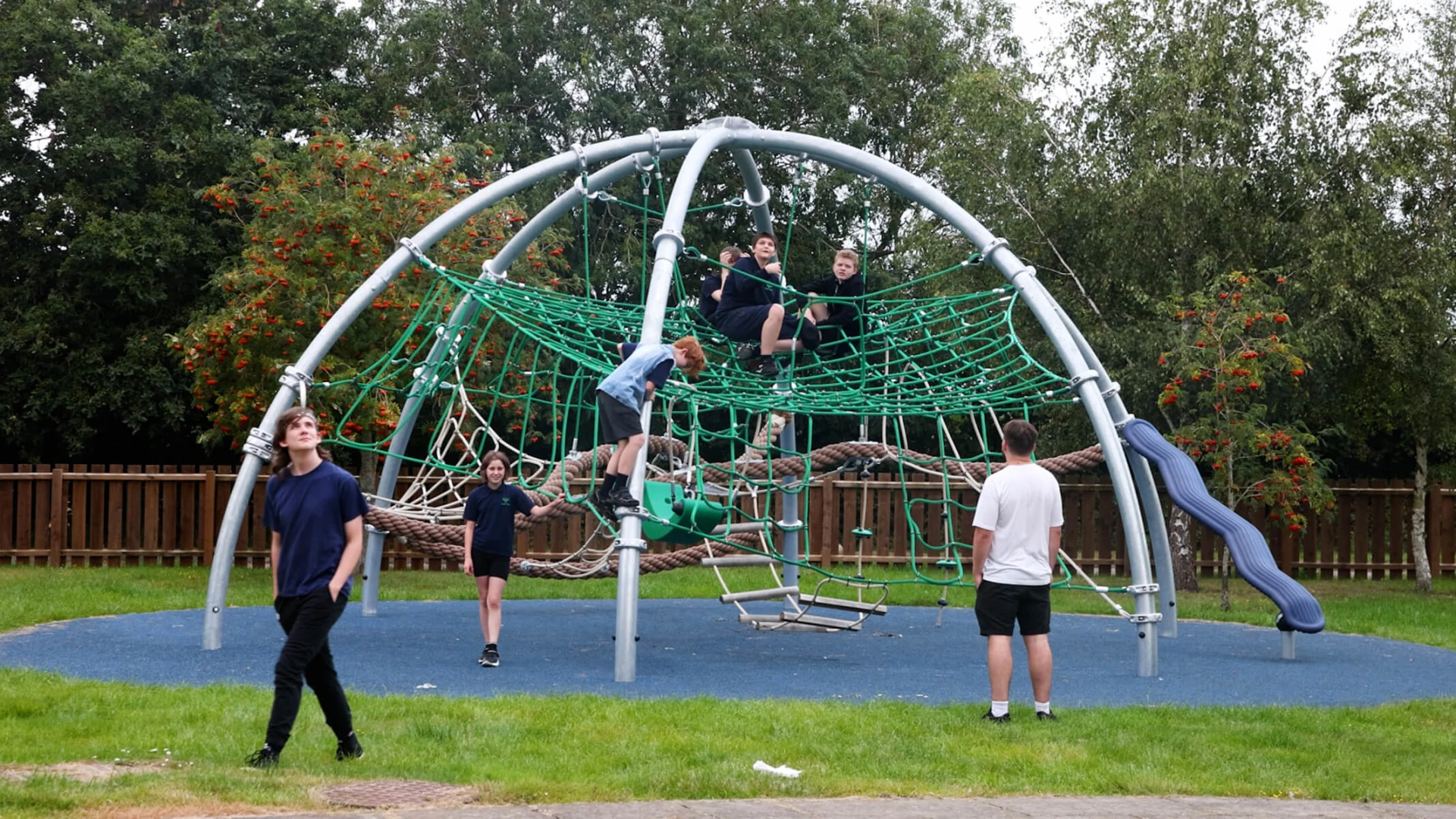 large playground climbing dome at a school playground