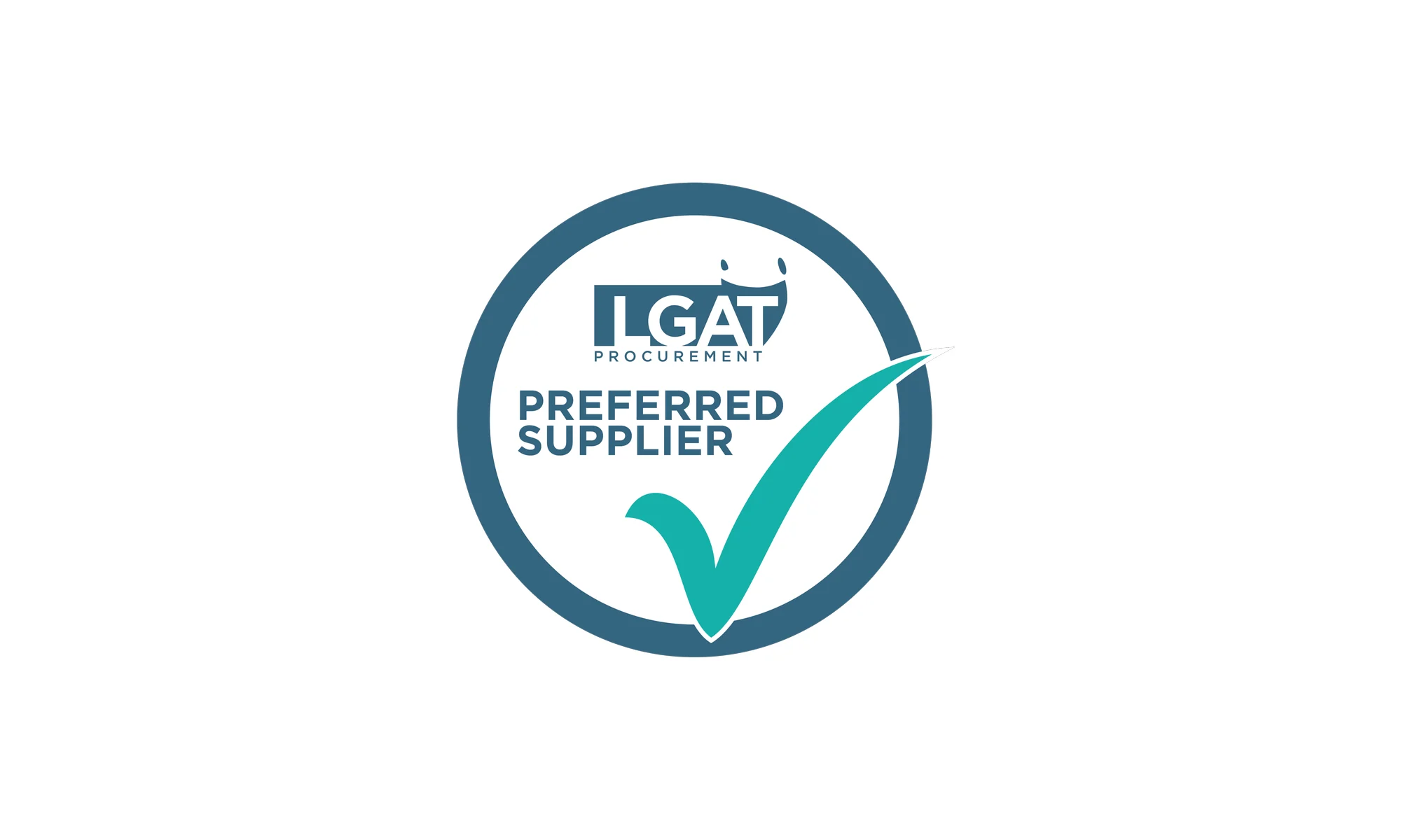 LGAT Procurement “Preferred Supplier” badge with blue circle border and large teal check mark on white background