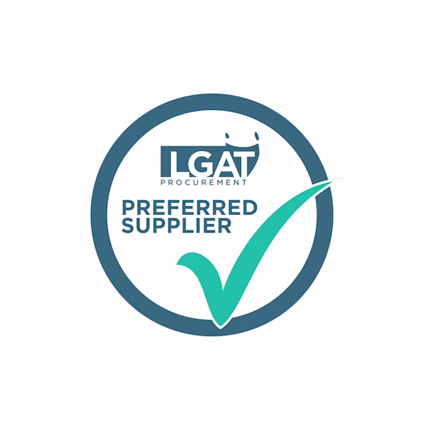 LGAT Procurement “Preferred Supplier” badge with blue circle border and large teal check mark on white background