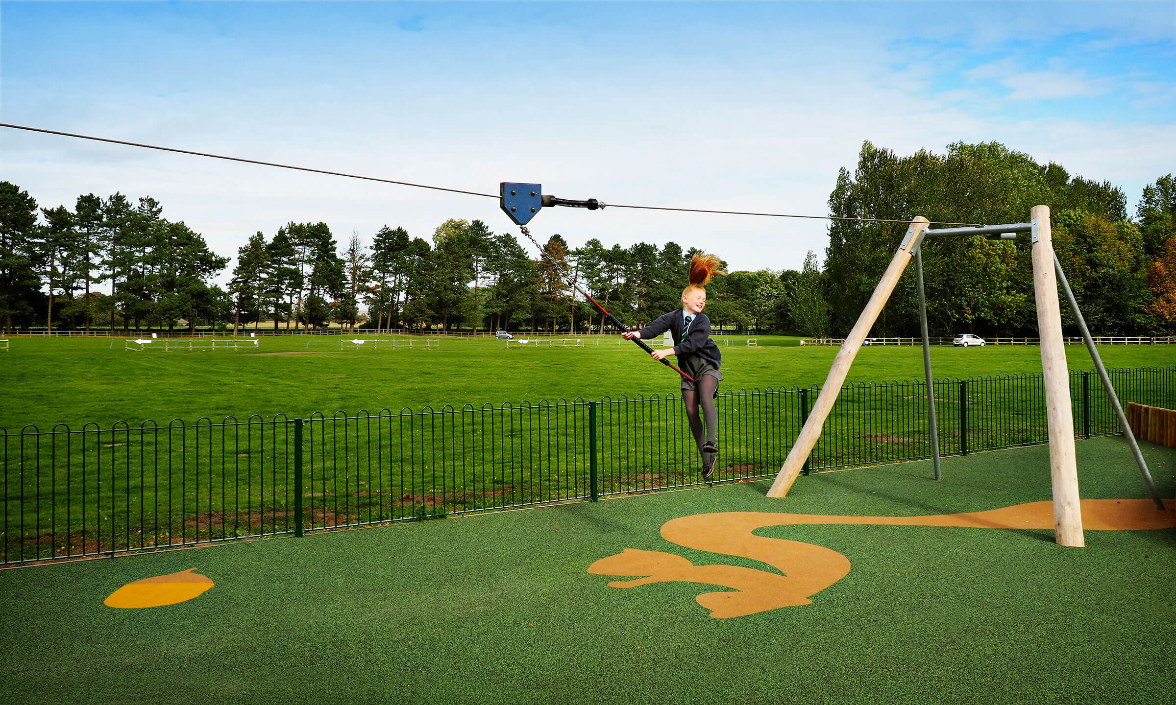Girl on a cableway at Normanby Hall Country Park