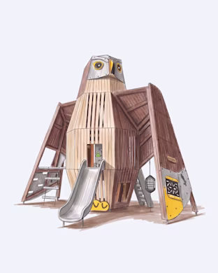 hand sketch of wooden playground bird sculpture