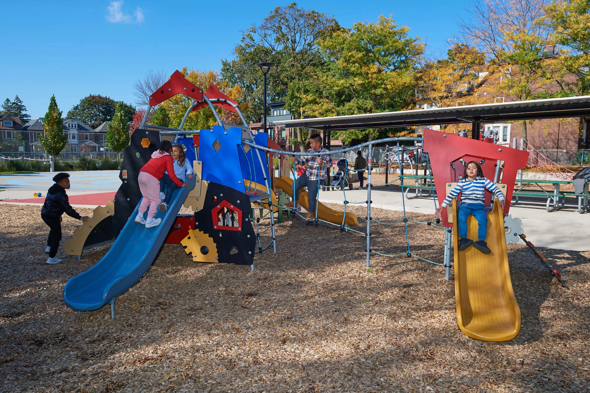 children playing on fairy tale themed play tower at Withrow Park