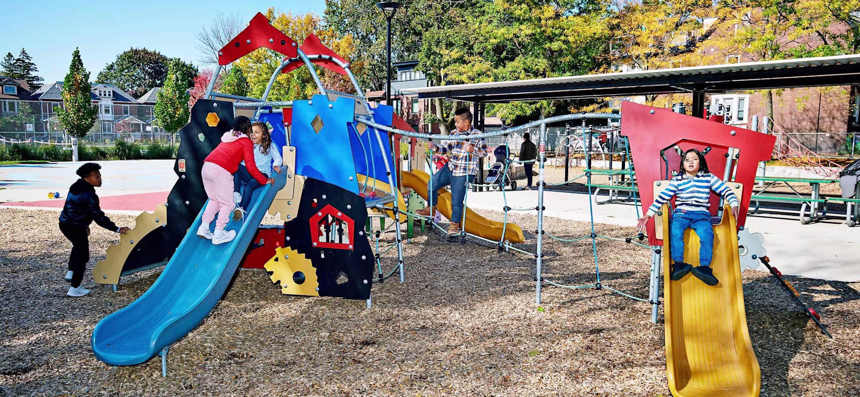 children playing on fairy tale themed play tower at Withrow Park