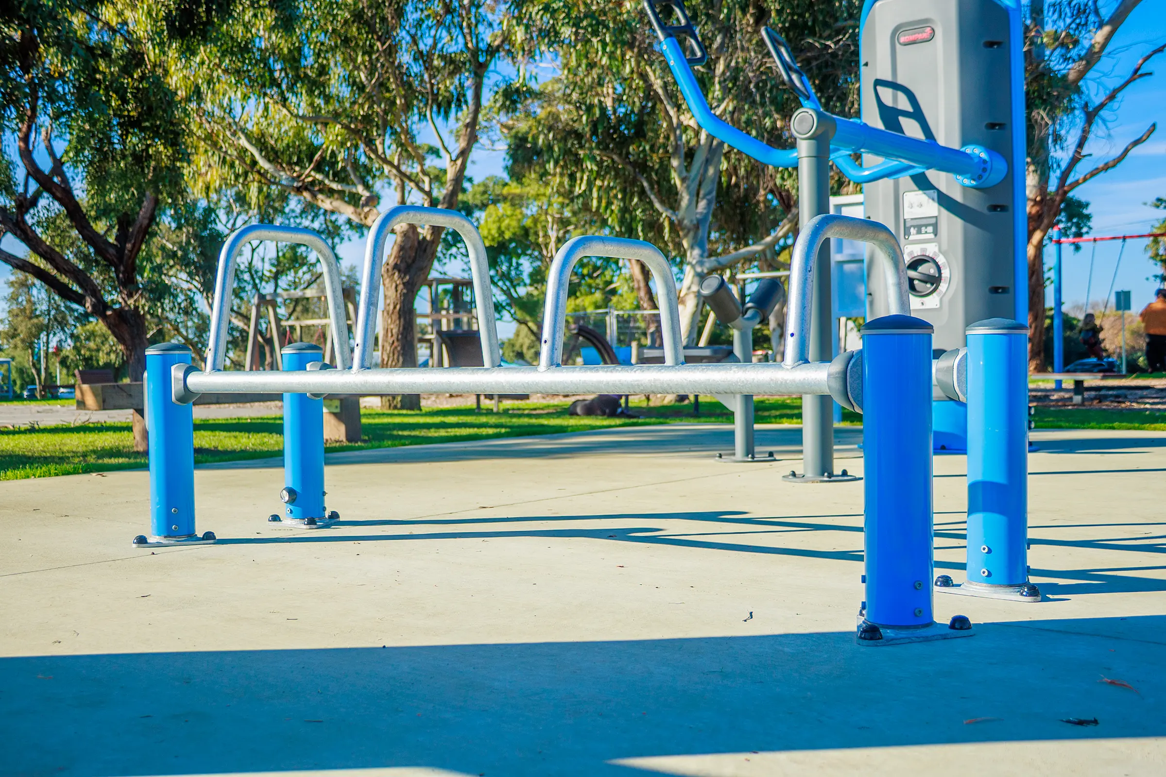 Close up of outdoor fitness equipment