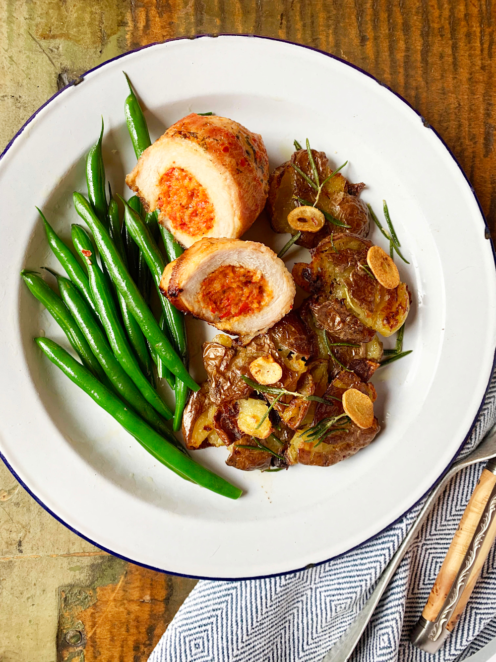Bacon Wrapped Chicken Medallions and Lemon Pasta with Artichokes and Peas Marcangelo Foods