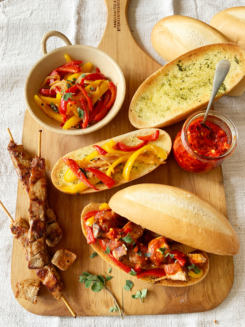 Pork souvlaki sandwiches recipe