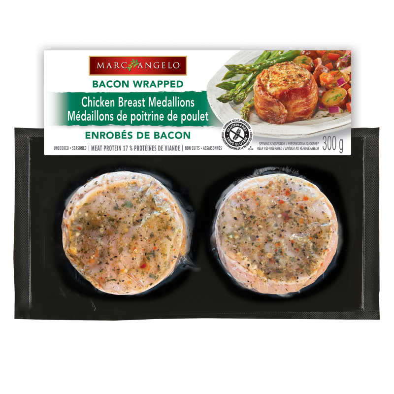 Bacon wrapped chicken breast medallion pkg