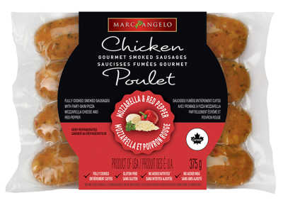 Mozzarella and red pepper chicken sausage packaging