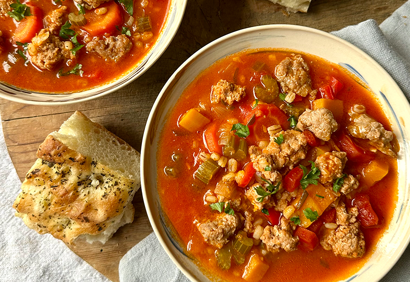 Bowl of hearty sausage soup