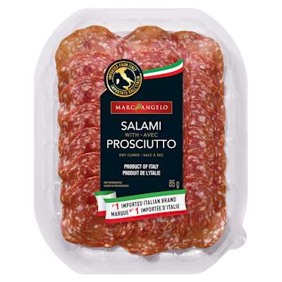 A photo of salami with prosciutto packaging