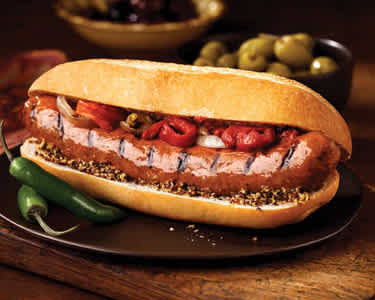 Sicilian Pork Sausage on Bun on Brown Table