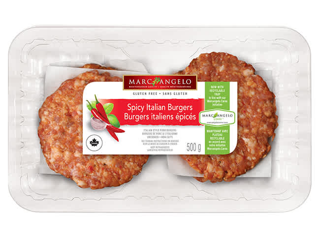 Spicy Italian burger patties in packaging