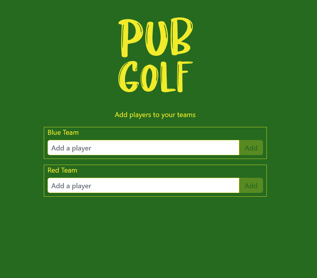 Pubgolf create teams screenshot