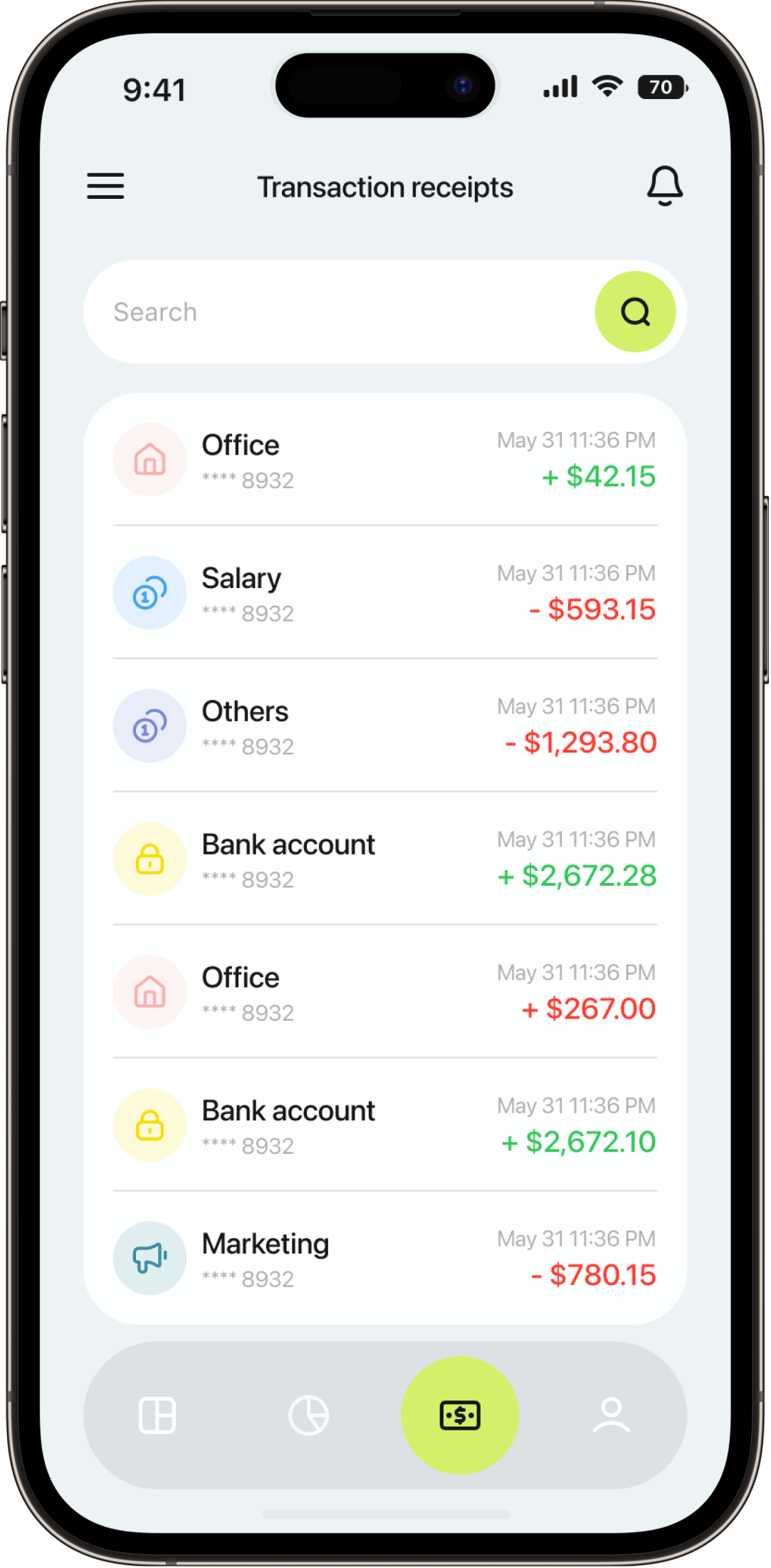 YWS > Works > CaseStudy > Mobile Budgeting  App > Transaction receipts > Image