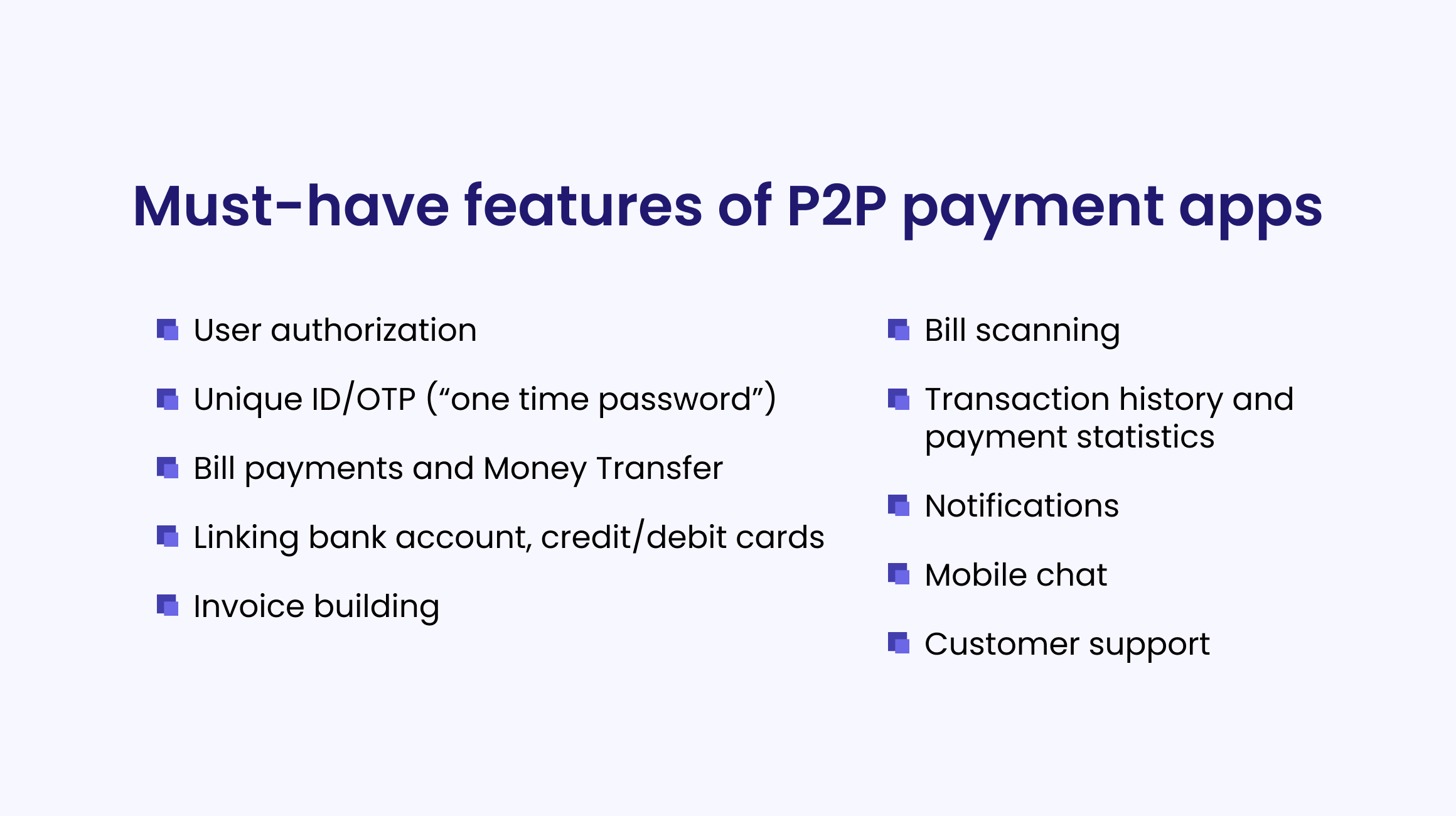 Features of P2P payments app 