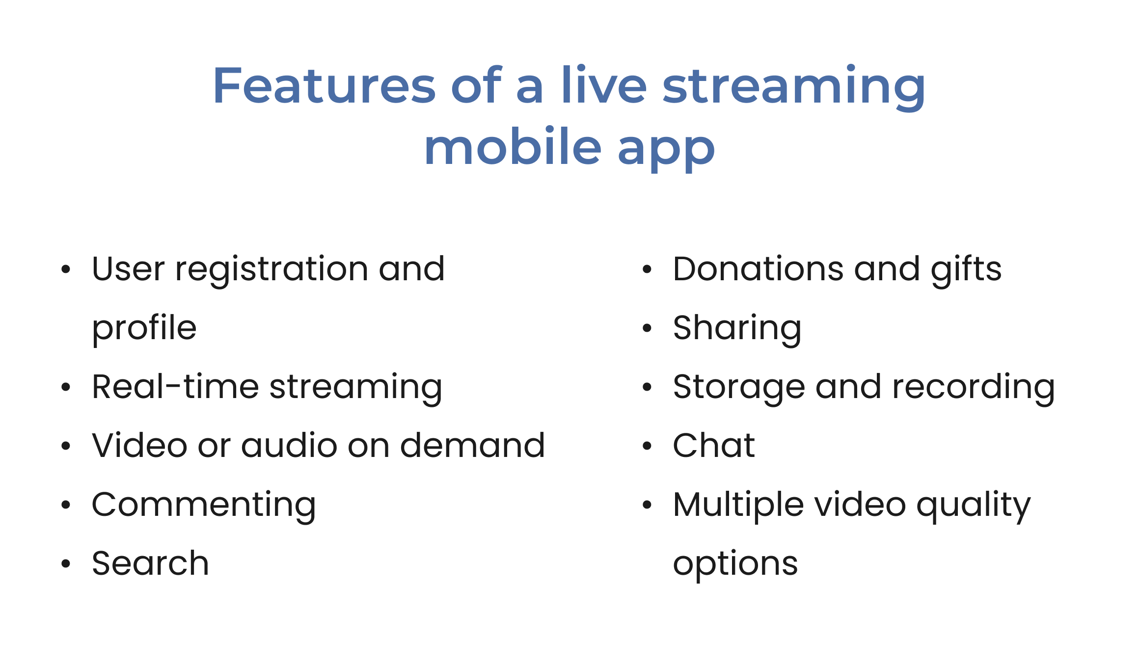Features of a live streaming mobile app 