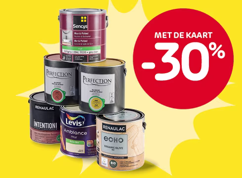 30% korting op alle muurverf voor binnen, vanaf 2 artikelen naar keuze