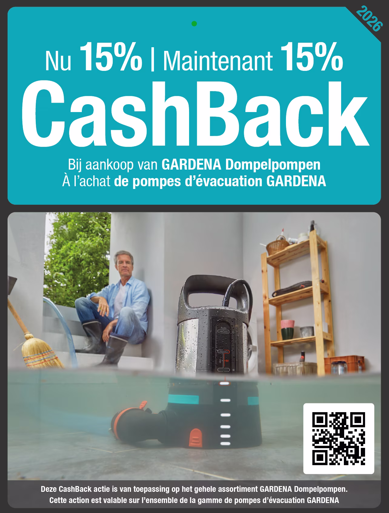 Cashback GARDENA. Nu 15% cashback bij aankoop van GARDENA dompelpompen | Maintenant 15% remboursés à l’achat d’outils combisystem GARDENA