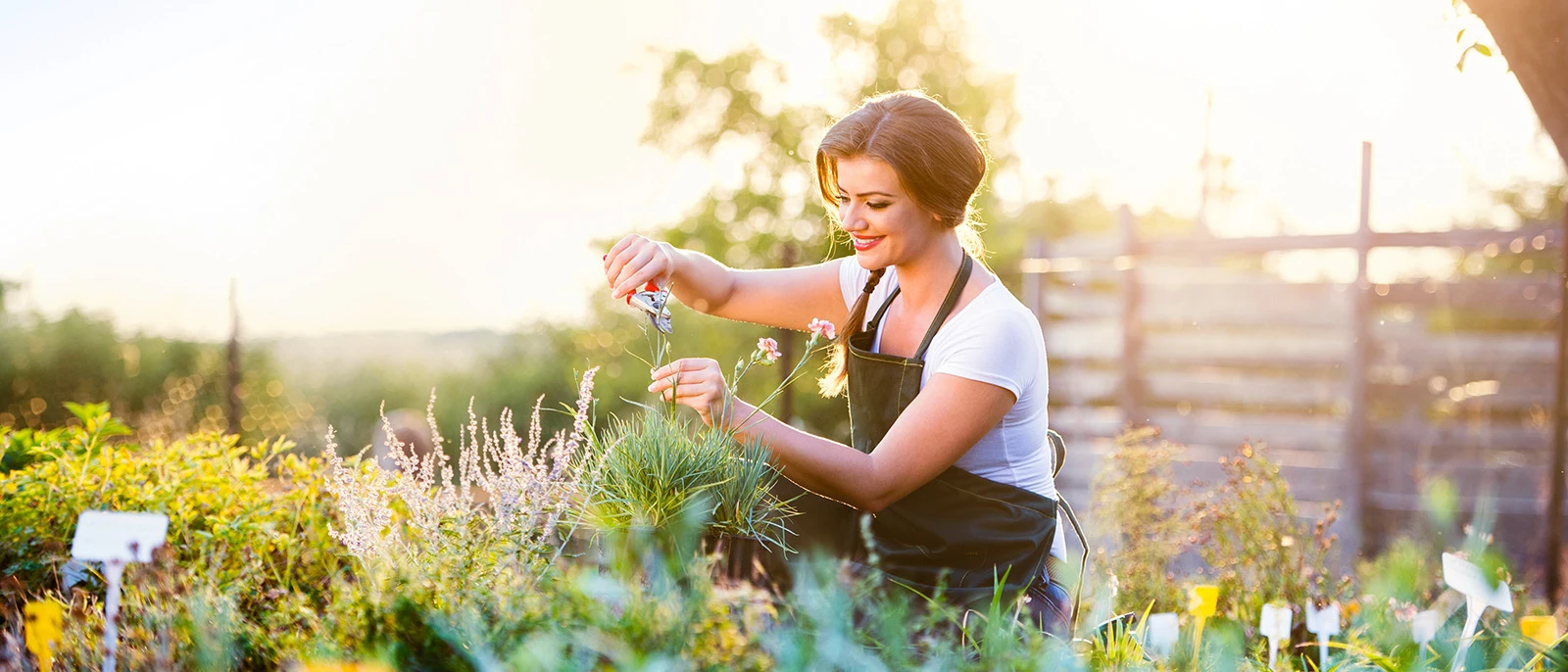 Een vrouw zit in de tuin | Une femme est assise dans le jardin