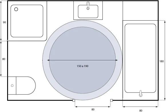 Draairuimte badkamer | Espace de rotation de la salle de bains