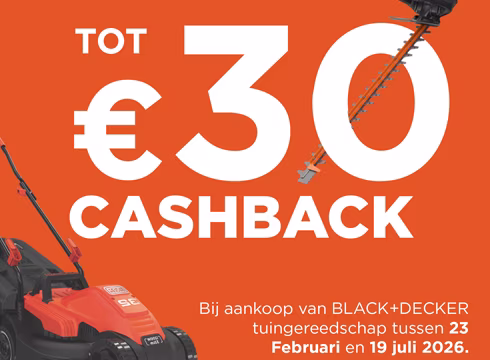 Tot 30 euro cashback bij Black+Decker tuingereedschap | Praxis