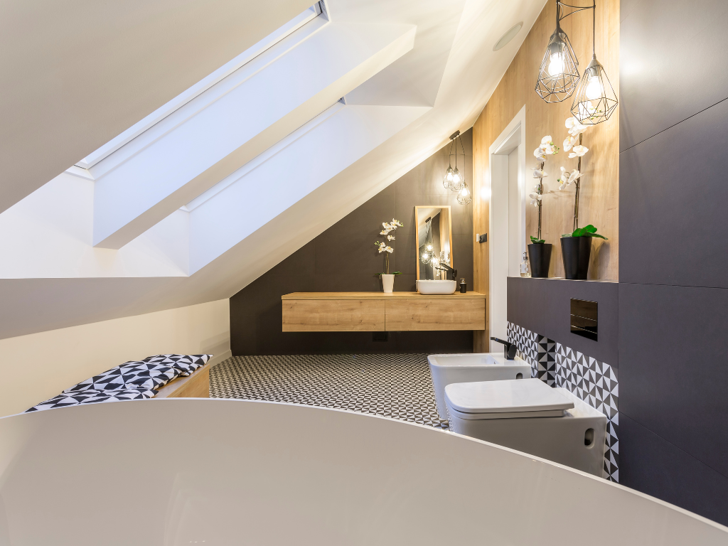 Moderne badkamer op zolder | Salle de bains moderne dans le grenier