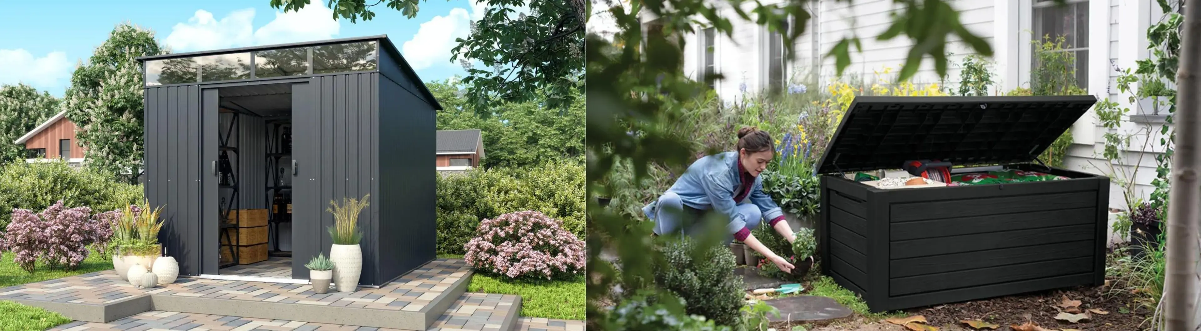 Wit open boekenrek met decoratieve items zoals planten, boeken en een klok. | Étagère blanche ouverte avec des objets décoratifs tels que des plantes, des livres et une horloge.