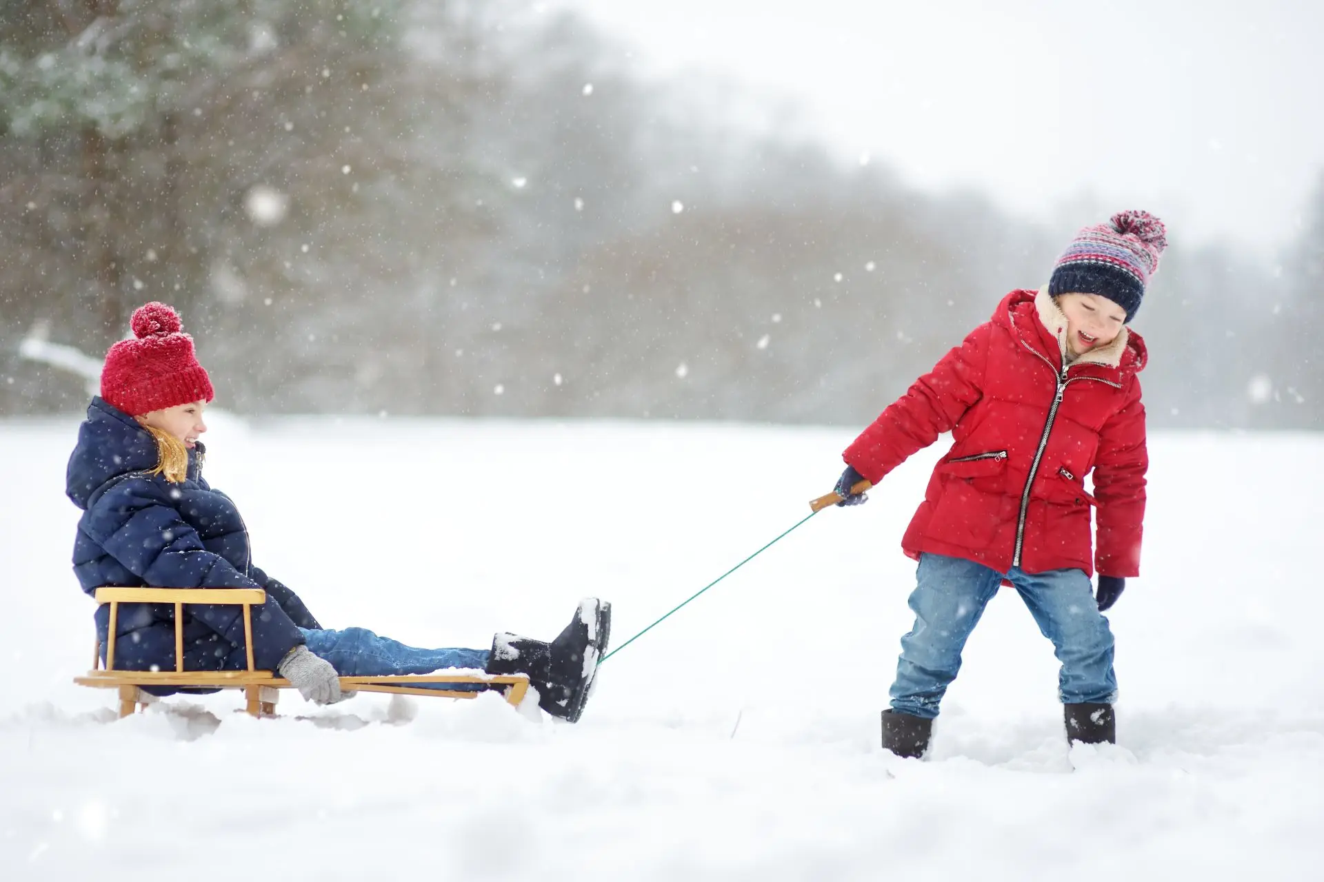 kinderen met slee