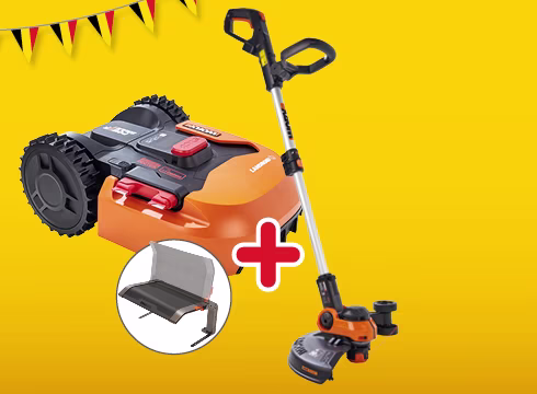 38% de remise sur le tondeuse robot Worx avec abri et débroussailleuse