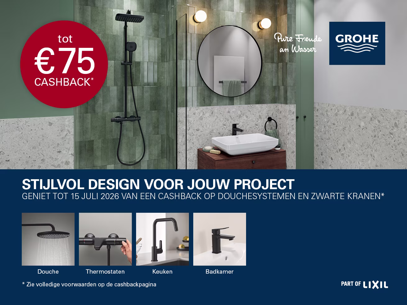 Cashback GROHE, tot €75 cashback