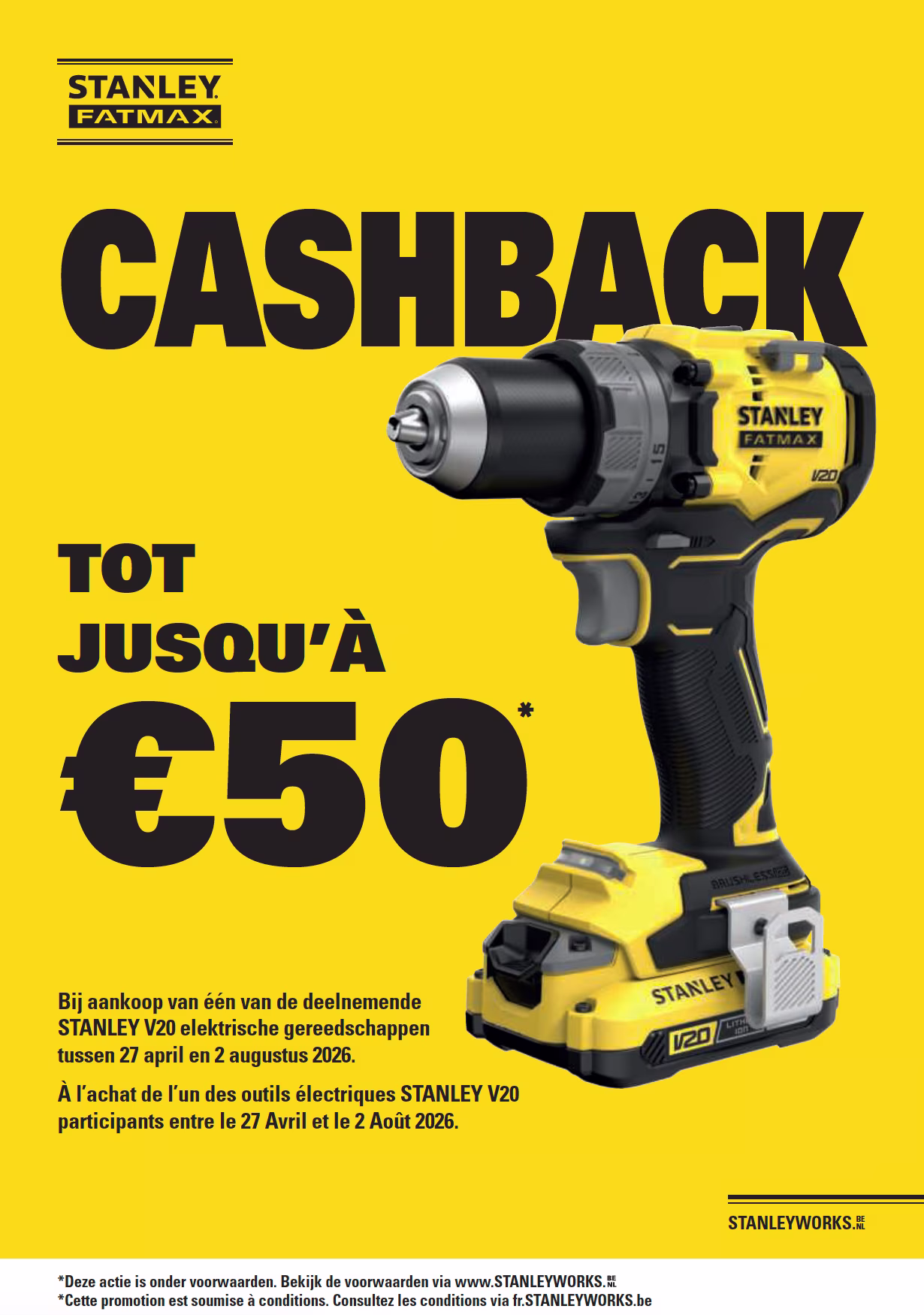 Cashback Stanley Fatmax, tot €50 cashback | Cashback Stanley Fatmax, jusqu'a €50 cashback