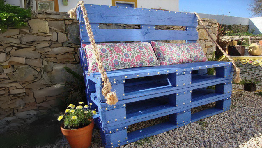 blauw pallet bankje | banc en palette bleue