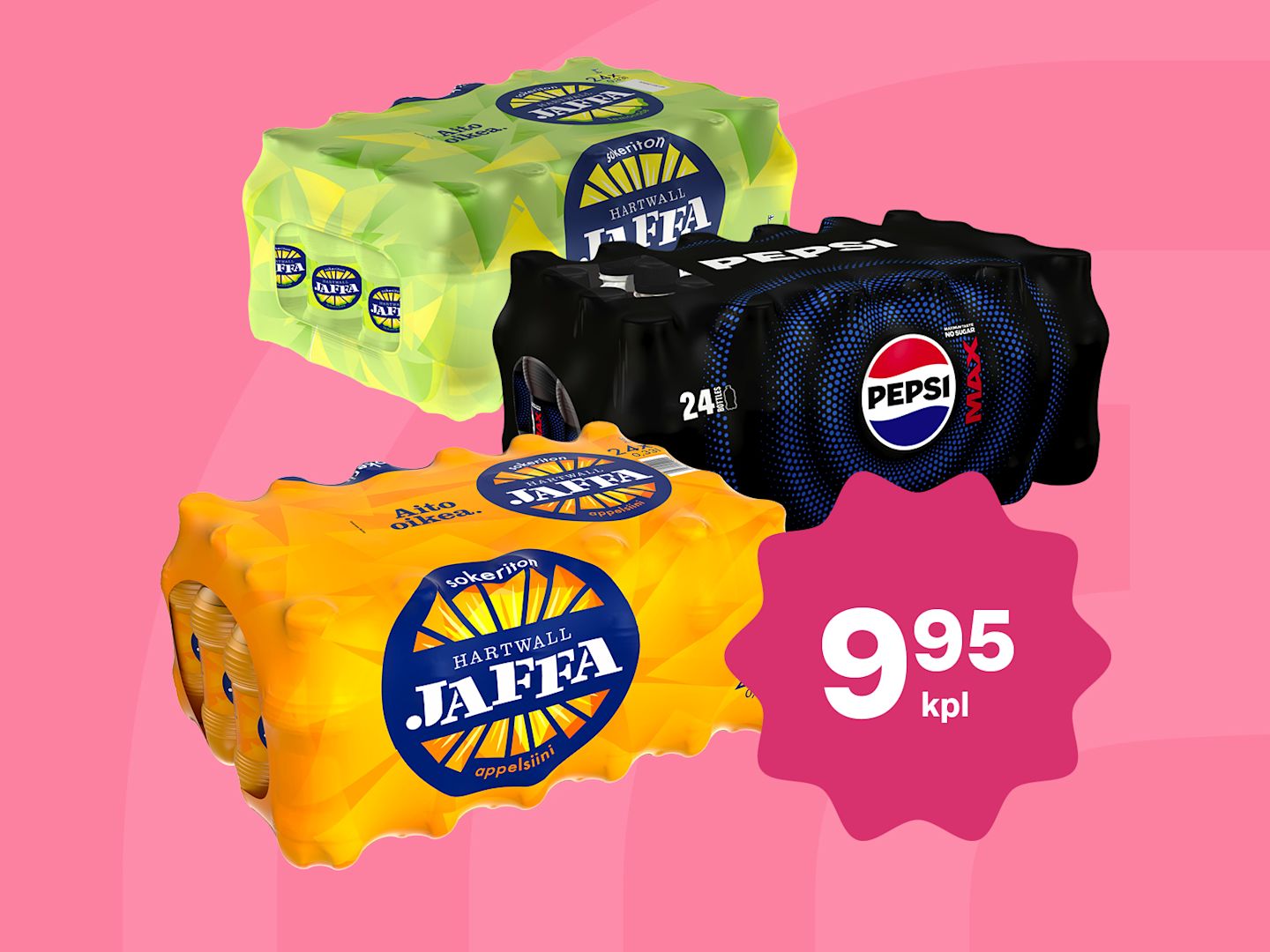 Alla olevat Jaffa ja Pepsi Max virvoitusjuomat : 9,95 €