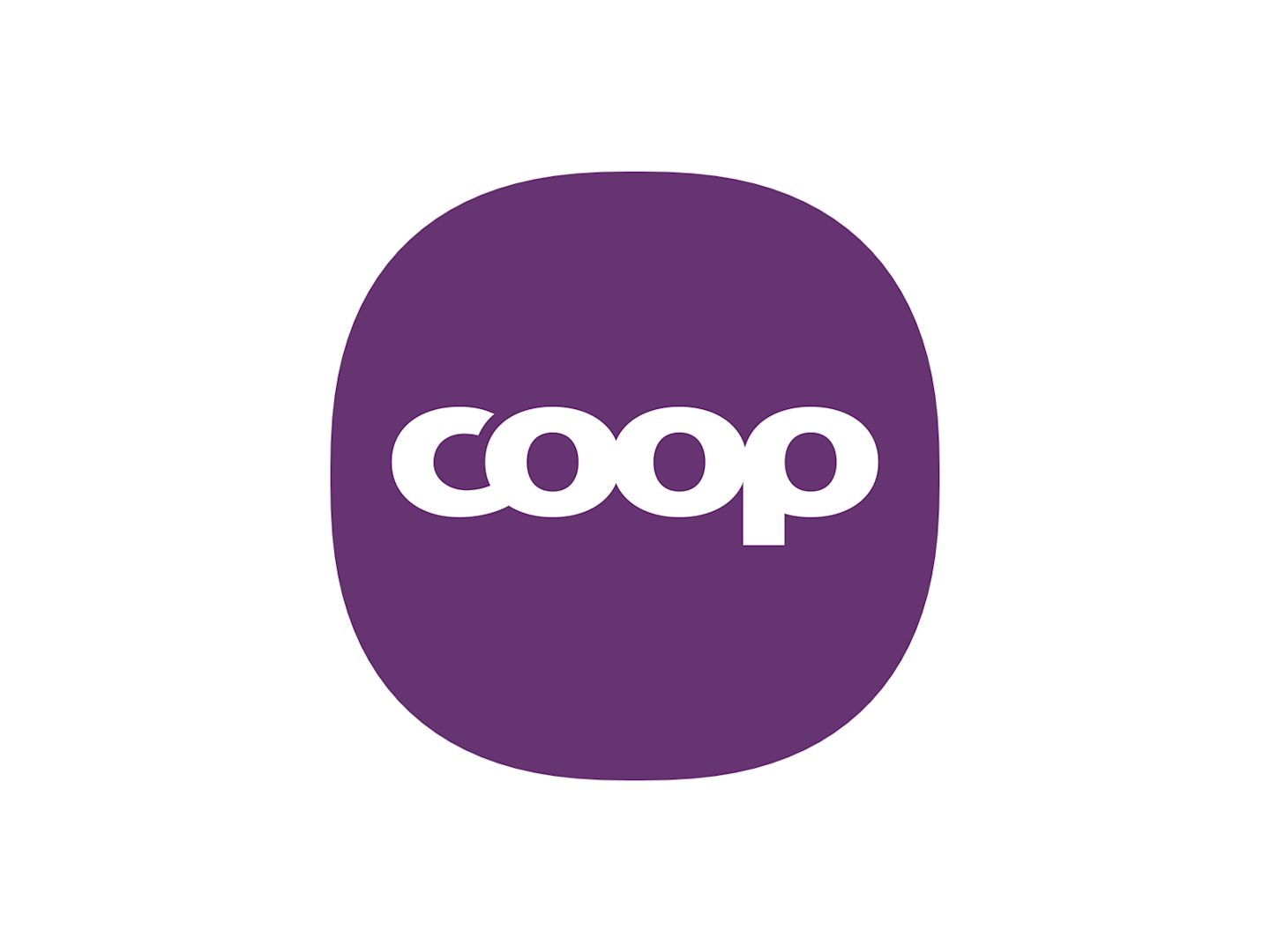 Coopin logo: valkoinen teksti "coop" pyöristetyn neliön muotoisella violetilla taustalla.