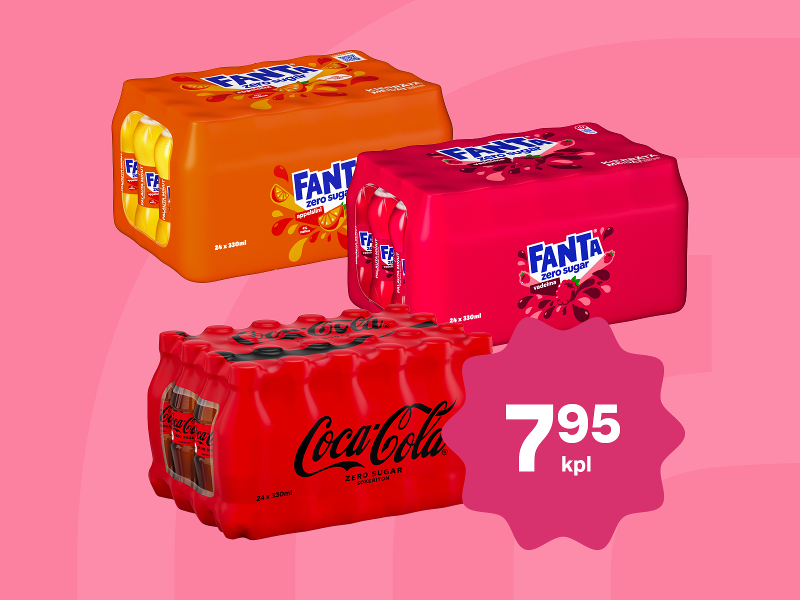Coca-Cola Zero, Fanta ja Sprite 24 x 0,33 l