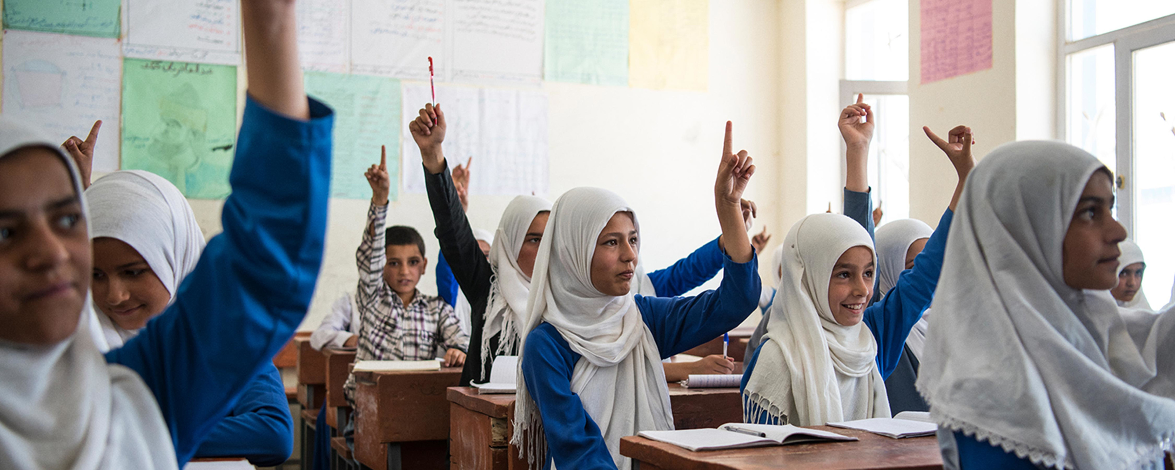 Girls learning in a classroom in Afghanistan. 