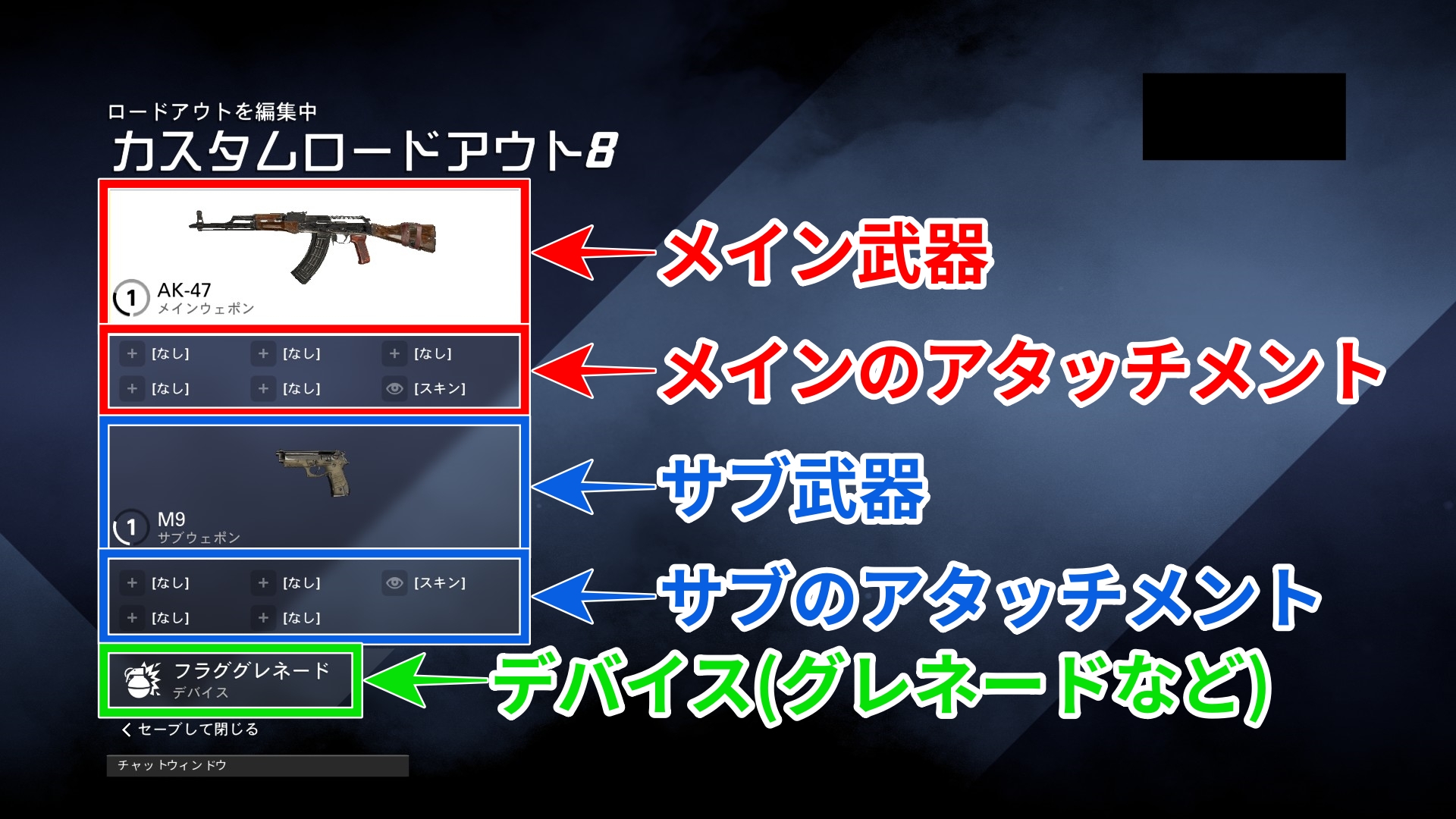 ロードアウトで編集できる箇所