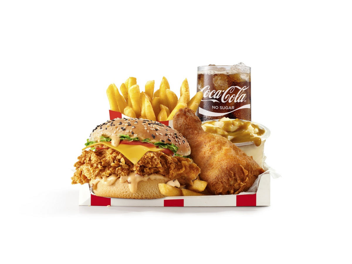 Large Fully Loaded Box Meal With Zinger Burger And NoSugar Soda Fountain Drink Box Meals
