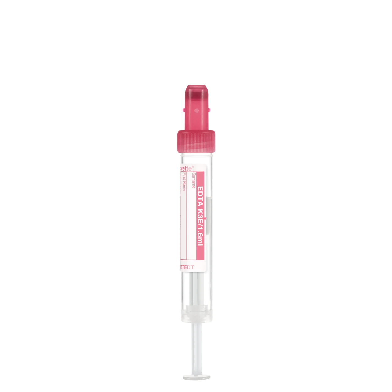 S-Monovette® EDTA K3E, 1,6 ml, キャップ 赤, (LxØ)： 66 x 11 mm, 紙ラベル付き