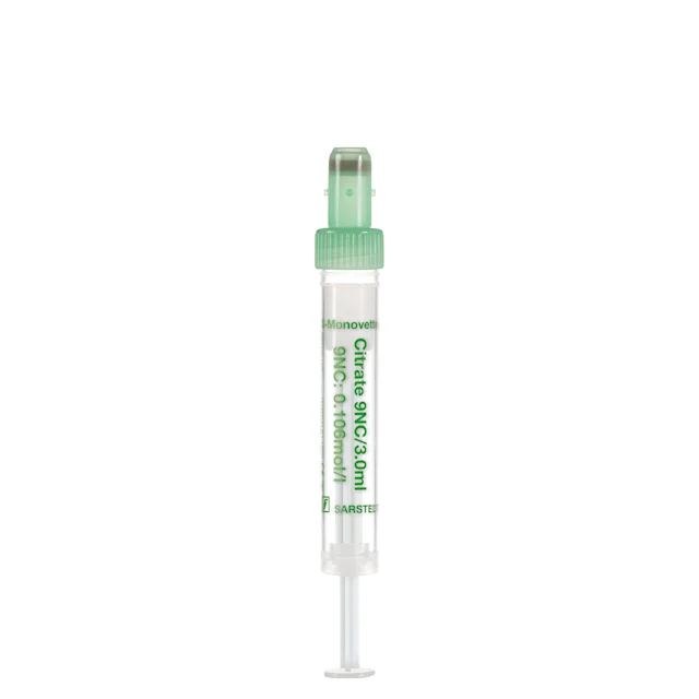 S-Monovette® Citrat 9NC 0.106 mol/l 3,2%, 3 ml, Verschluss grün, (LxØ): 66 x 11 mm, mit Kunststoffetikett