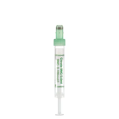 S-Monovette® Citrate 9NC 0.106 mol/l 3.2%, 3 ml, cap green, (LxØ): 66 x 11 mm, with plastic label