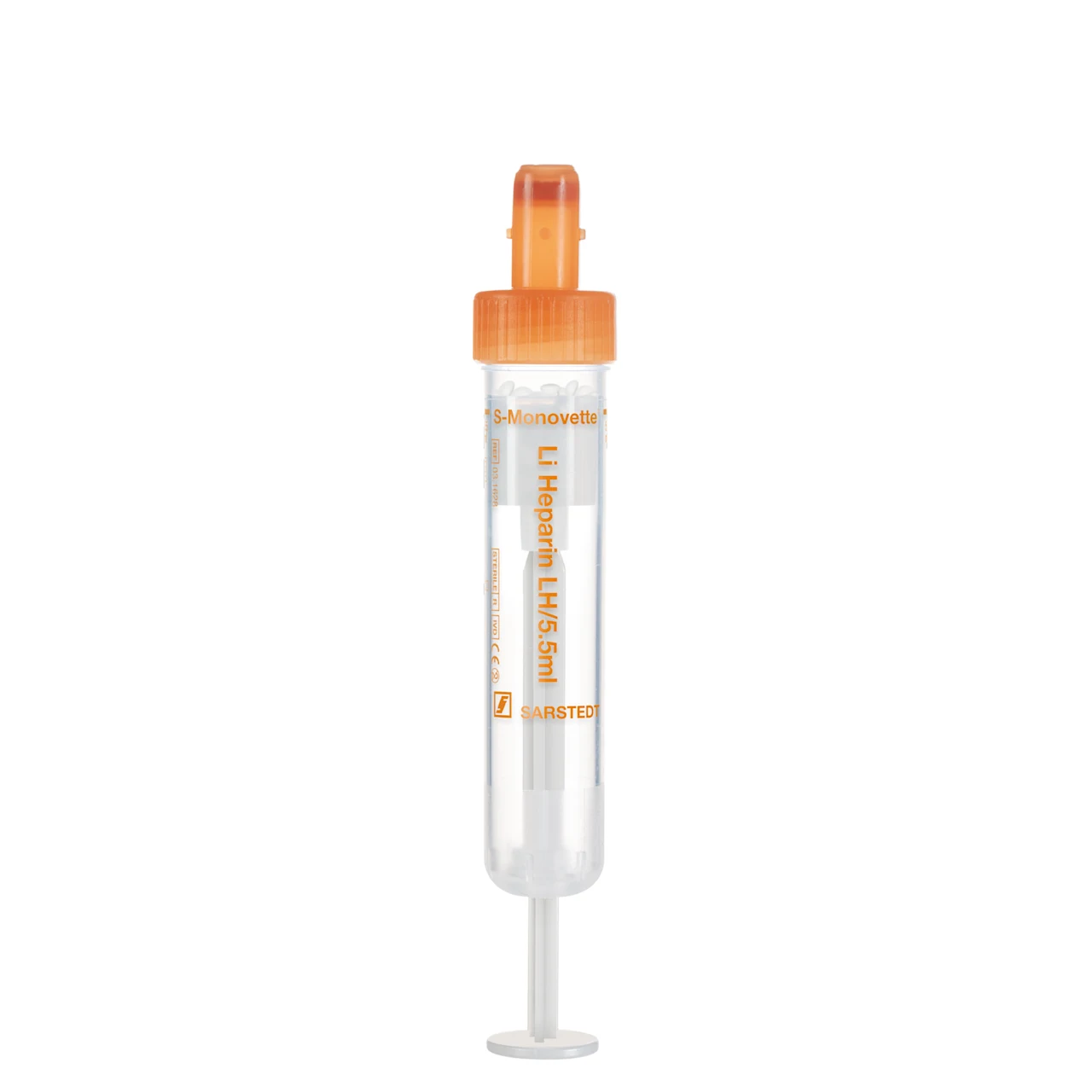 S-Monovette® Lithium heparin LH, 5.5 ml, cap orange, (LxØ): 75 x 15 mm, with plastic label