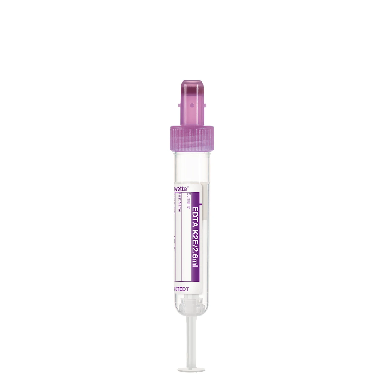 S-Monovette® EDTA K2E, 2,6 ml, キャップ 紫, (LxØ)： 65 x 13 mm, 紙ラベル付き
