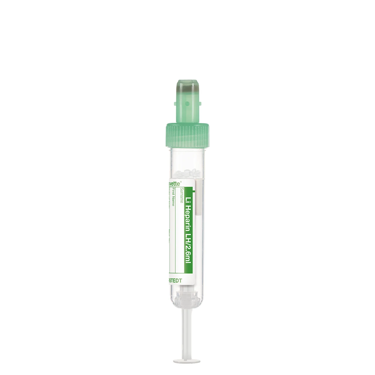 S-Monovette® Lithium heparin LH, 2.6 ml, cap green, (LxØ): 65 x 13 mm, with paper label