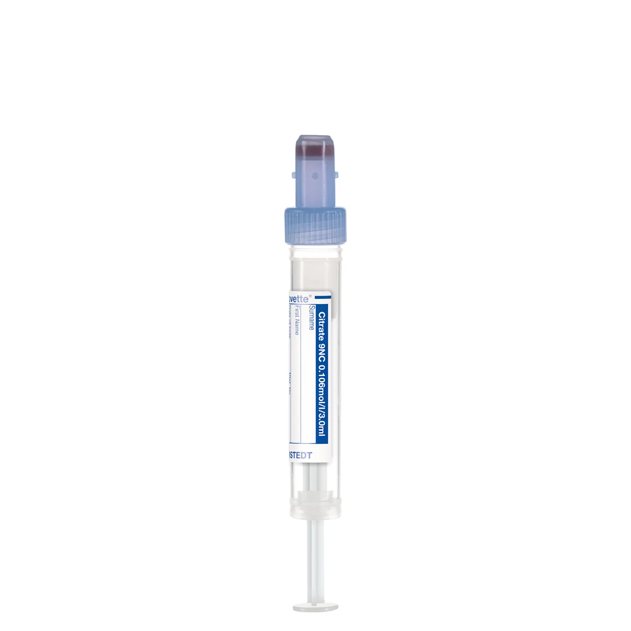 S-Monovette® クエン酸塩 9NC 0.106 mol/l 3.2, 3 ml, キャップ 青, (LxØ)： 66 x 11 mm, 紙ラベル付き